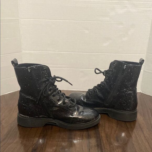 Wonder Nation Black Sparkle Combat Boots Ankle High Lace-Up - Picture 5 of 8
